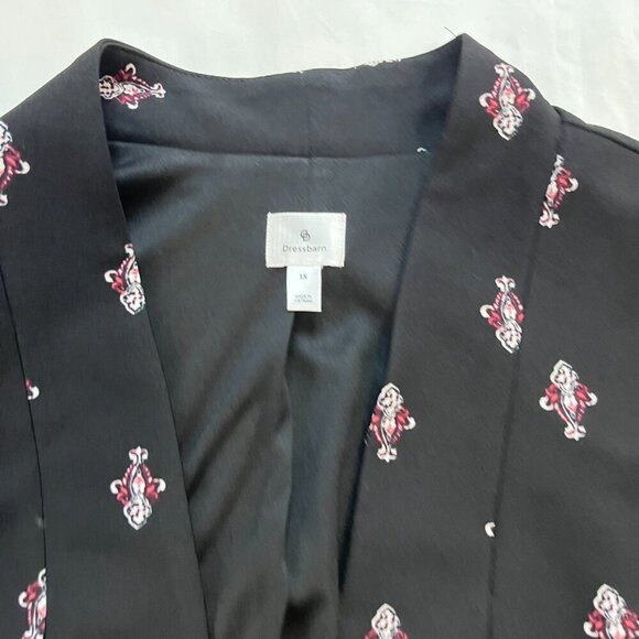 Dress Barn Black w Pink White Geometric Pattern Open 3/4 Sleeve Cardigan | Sz 1X - Picture 4 of 6